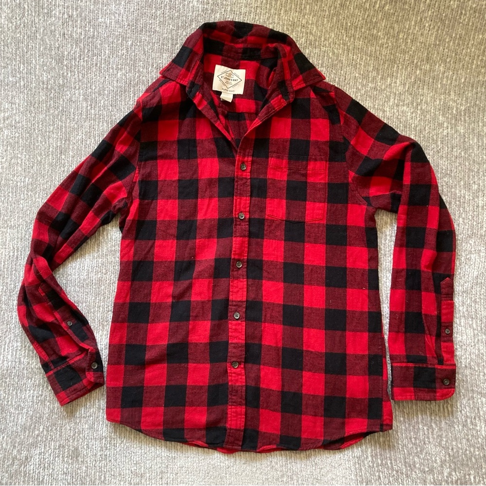 St John’s Bay Men’s Plaid Flannel Shirt S Red Black‎ Buffalo Check Soft Cotton